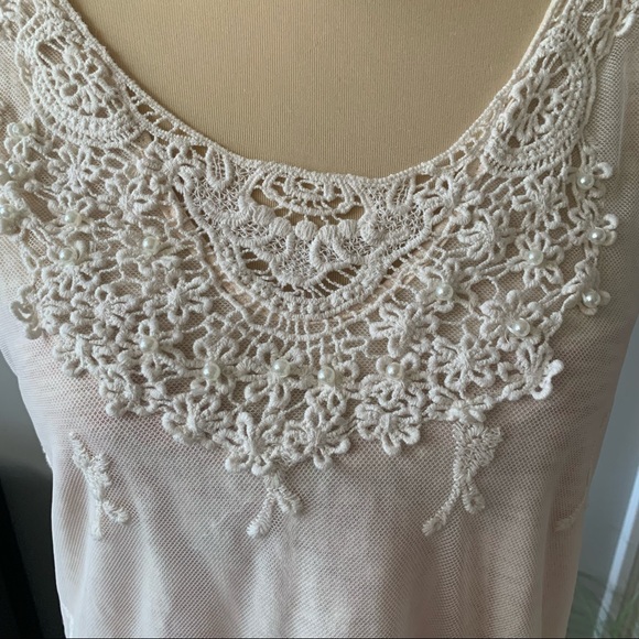 Haute Monde Ivory Lace Embroidered Tank Top Sz M - Picture 4 of 5
